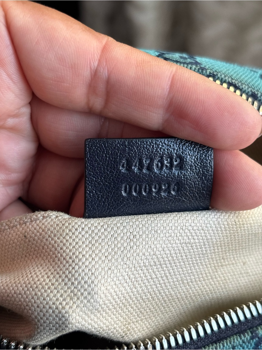 Gucci Turquoise GG Canvas Crossbody Bag with Black Trim - Picture 6 of 9